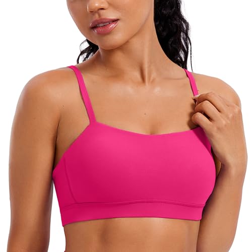 CRZ YOGA Damen Butterluxe Low Impact Sport BH Gepolstert Ohne Bügel Crop Tops Verstellbar Spaghetti Träger Fitness Yoga Bra Granita Pink 44 von CRZ YOGA