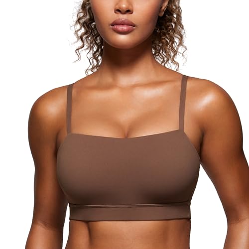 CRZ YOGA Damen Butterluxe Low Impact Sport BH Gepolstert Ohne Bügel Crop Tops Verstellbar Spaghetti Träger Fitness Yoga Bra Kaffeebraun 42 von CRZ YOGA