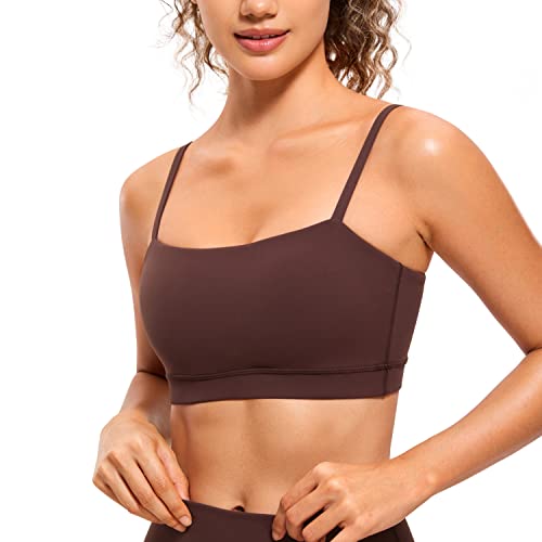 CRZ YOGA Damen Butterluxe Low Impact Sport BH Gepolstert Ohne Bügel Crop Tops Verstellbar Spaghetti Träger Fitness Yoga Bra Taupe 40 von CRZ YOGA