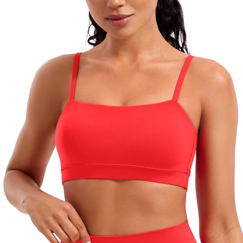 CRZ YOGA Damen Butterluxe Low Impact Sport BH Gepolstert Ohne Bügel Crop Tops Verstellbar Spaghetti Träger Fitness Yoga Bra Tiefrot 40 von CRZ YOGA