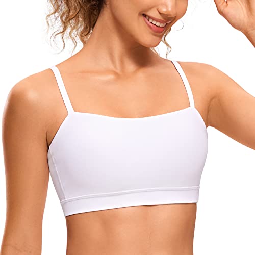 CRZ YOGA Damen Butterluxe Low Impact Sport BH Gepolstert Ohne Bügel Crop Tops Verstellbar Spaghetti Träger Fitness Yoga Bra Weiss 44 von CRZ YOGA