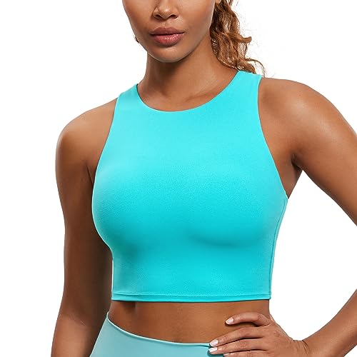 CRZ YOGA Damen Butterluxe Racerback Sport BH Gepolstert Ohne Bügel Crop Tops Longline Yoga Tank Top Fitness Sports Bra (Neon) Spektralblau 36 von CRZ YOGA