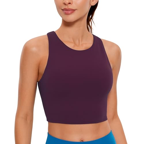 CRZ YOGA Damen Butterluxe Racerback Sport BH Gepolstert Ohne Bügel Crop Tops Longline Yoga Tank Top Fitness Sports Bra Dunkellila 44 von CRZ YOGA