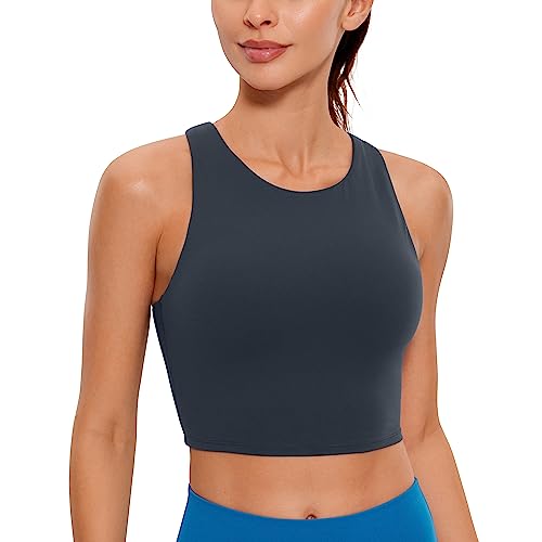 CRZ YOGA Damen Butterluxe Racerback Sport BH Gepolstert Ohne Bügel Crop Tops Longline Yoga Tank Top Fitness Sports Bra Echte Marine 36 von CRZ YOGA