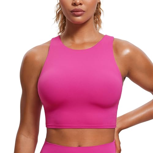 CRZ YOGA Damen Butterluxe Racerback Sport BH Gepolstert Ohne Bügel Crop Tops Longline Yoga Tank Top Fitness Sports Bra Hibiskus-Purpur 42 von CRZ YOGA