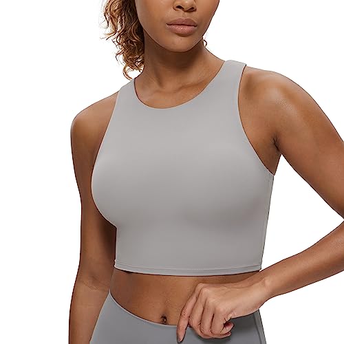 CRZ YOGA Damen Butterluxe Racerback Sport BH Gepolstert Ohne Bügel Crop Tops Longline Yoga Tank Top Fitness Sports Bra Möwe Grau 40 von CRZ YOGA