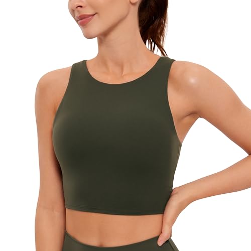 CRZ YOGA Damen Butterluxe Racerback Sport BH Gepolstert Ohne Bügel Crop Tops Longline Yoga Tank Top Fitness Sports Bra Olivgrün 42 von CRZ YOGA