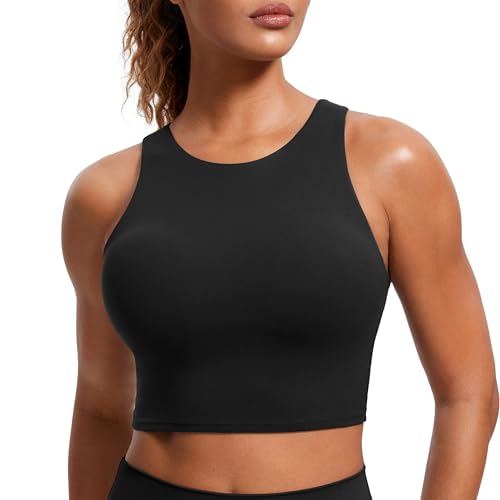 CRZ YOGA Damen Butterluxe Racerback Sport BH Gepolstert Ohne Bügel Crop Tops Longline Yoga Tank Top Fitness Sports Bra Schwarz 34 von CRZ YOGA