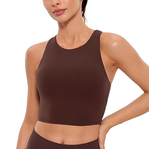 CRZ YOGA Damen Butterluxe Racerback Sport BH Gepolstert Ohne Bügel Crop Tops Longline Yoga Tank Top Fitness Sports Bra Taupe 34 von CRZ YOGA