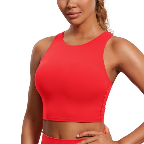 CRZ YOGA Damen Butterluxe Racerback Sport BH Gepolstert Ohne Bügel Crop Tops Longline Yoga Tank Top Fitness Sports Bra Tiefrot 38 von CRZ YOGA