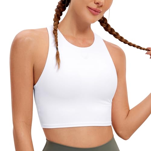 CRZ YOGA Damen Butterluxe Racerback Sport BH Gepolstert Ohne Bügel Crop Tops Longline Yoga Tank Top Fitness Sports Bra Weiss 36 von CRZ YOGA