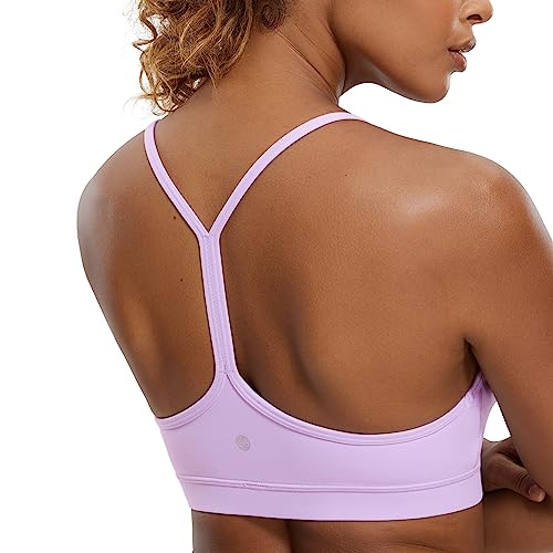 CRZ YOGA Damen Butterluxe Racerback Sport BH Gepolstert Ohne Bügel Y-Rücken Yoga BH Sommer Atmungsaktiv Spaghetti Top Elfen-Purpur L von CRZ YOGA