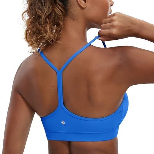 CRZ YOGA Damen Butterluxe Racerback Sport BH Gepolstert Ohne Bügel Y-Rücken Yoga Bra Sommer Atmungsaktiv Spaghetti Top Funkelndes Blau M von CRZ YOGA