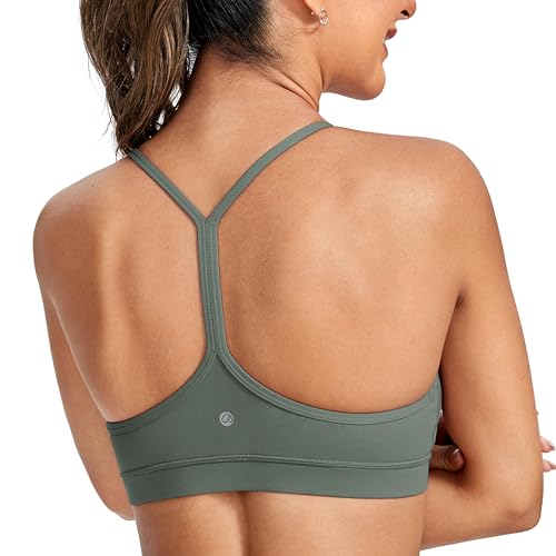 CRZ YOGA Damen Butterluxe Racerback Sport BH Gepolstert Ohne Bügel Y-Rücken Yoga BH Sommer Atmungsaktiv Spaghetti Top Grauer Salbei M von CRZ YOGA