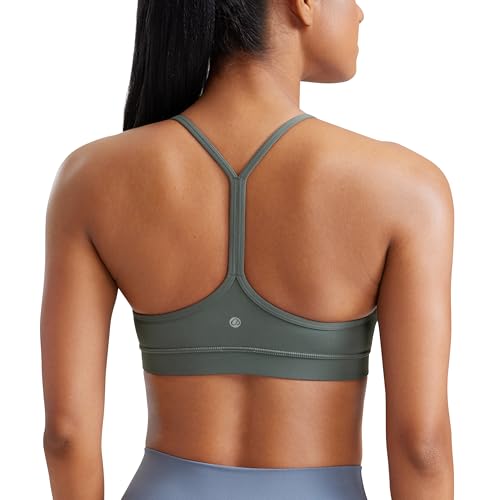 CRZ YOGA Damen Butterluxe Racerback Sport BH Gepolstert Ohne Bügel Y-Rücken Yoga Bra Sommer Atmungsaktiv Spaghetti Top Grauer Salbei XS von CRZ YOGA