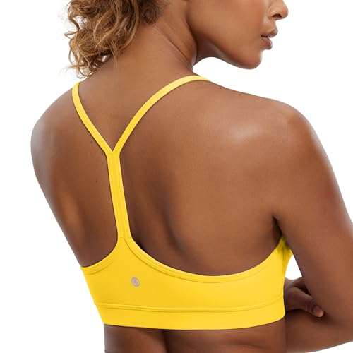 CRZ YOGA Damen Butterluxe Racerback Sport BH Gepolstert Ohne Bügel Y-Rücken Yoga BH Sommer Atmungsaktiv Spaghetti Top Gut Sichtbares Gelb L von CRZ YOGA