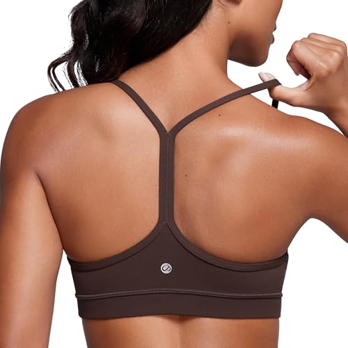 CRZ YOGA Damen Butterluxe Racerback Sport BH Gepolstert Ohne Bügel Y-Rücken Yoga Bra Sommer Atmungsaktiv Spaghetti Top Heißes Fudge-Brown M von CRZ YOGA