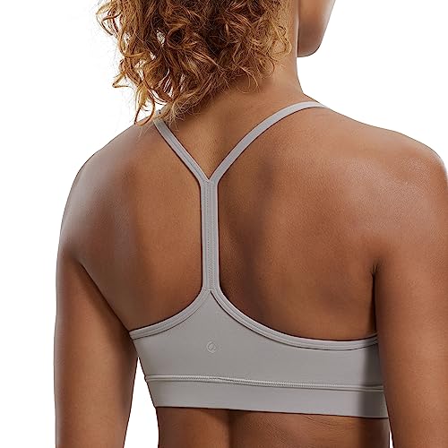 CRZ YOGA Damen Butterluxe Racerback Sport BH Gepolstert Ohne Bügel Y-Rücken Yoga BH Sommer Atmungsaktiv Spaghetti Top Möwe Grau L von CRZ YOGA