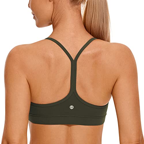 CRZ YOGA Damen Butterluxe Racerback Sport BH Gepolstert Ohne Bügel Y-Rücken Yoga BH Sommer Atmungsaktiv Spaghetti Top Olivgrün L von CRZ YOGA