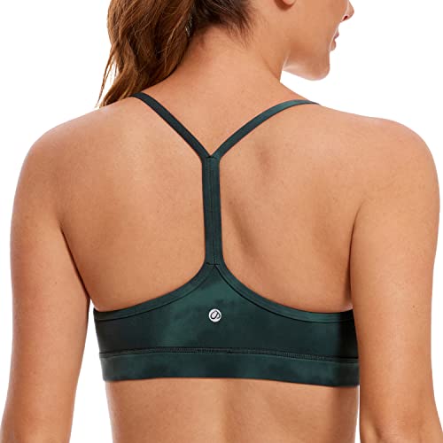 CRZ YOGA Damen Butterluxe Racerback Sport BH Gepolstert Ohne Bügel Y-Rücken Yoga BH Sommer Atmungsaktiv Spaghetti Top Smaragdgrüne Batikblumen L von CRZ YOGA