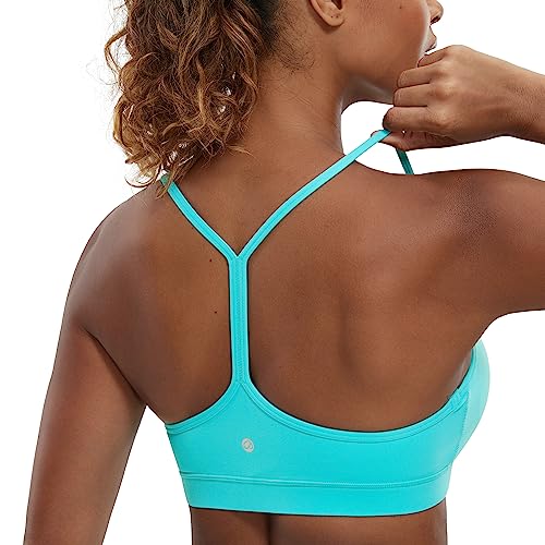 CRZ YOGA Damen Butterluxe Racerback Sport BH Gepolstert Ohne Bügel Y-Rücken Yoga BH Sommer Atmungsaktiv Spaghetti Top Spektralblau L von CRZ YOGA