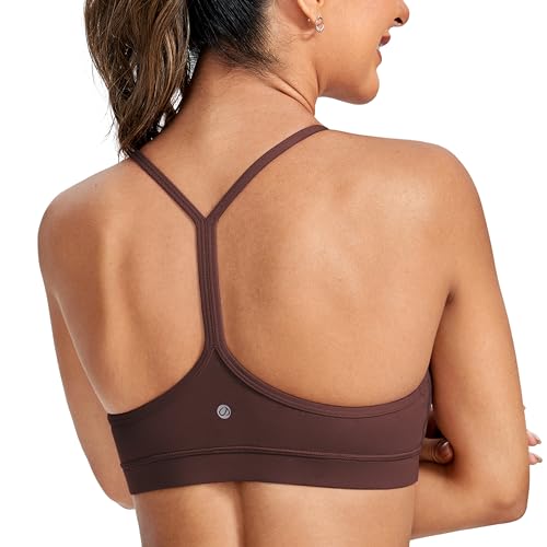 CRZ YOGA Damen Butterluxe Racerback Sport BH Gepolstert Ohne Bügel Y-Rücken Yoga BH Sommer Atmungsaktiv Spaghetti Top Taupe L von CRZ YOGA