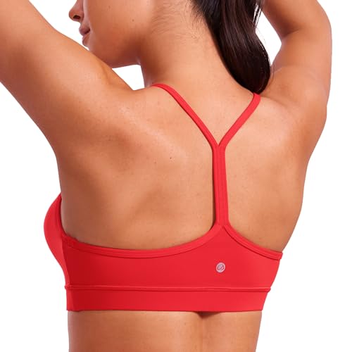 CRZ YOGA Damen Butterluxe Racerback Sport BH Gepolstert Ohne Bügel Y-Rücken Yoga Bra Sommer Atmungsaktiv Spaghetti Top Tiefrot L von CRZ YOGA