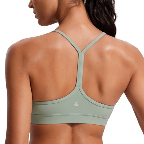 CRZ YOGA Damen Butterluxe Racerback Sport BH Gepolstert Ohne Bügel Y-Rücken Yoga Bra Sommer Atmungsaktiv Spaghetti Top Grüner Palmenhof S von CRZ YOGA