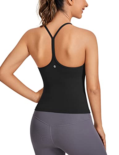 CRZ YOGA Damen Butterluxe Racerback Sports Tank Top Ärmelloses Ohne Bügel Yoga Oberteile Crew Ausschnitt Fitness Spaghetti Tops Schwarz 44 von CRZ YOGA