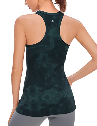 CRZ YOGA Damen Butterluxe Racerback Yoga Tank Top Sport Ärmelloses Oberteile High Neck Running Tanktops Fitness Sporttop Smaragdgrüne Batikblumen 38 von CRZ YOGA