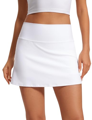 CRZ YOGA Damen Butterluxe Röcke für Frauen Hohe Taille A-Line Tennis Golf Athletic Lässig Skorts mit Taschen Weiss 42 von CRZ YOGA