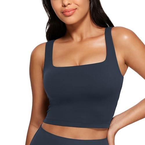 CRZ YOGA Damen Butterluxe Sport BH Gepolstert Ohne Bügel Crop Tops Atmungsaktive Yoga Tank Top Fitness Workout Sports Bra Echte Marine 36 von CRZ YOGA