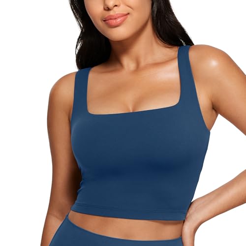 CRZ YOGA Damen Butterluxe Sport BH Gepolstert Ohne Bügel Crop Tops Atmungsaktive Yoga Tank Top Fitness Workout Sports Bra FRANZÖSISCHE Marine 42 von CRZ YOGA