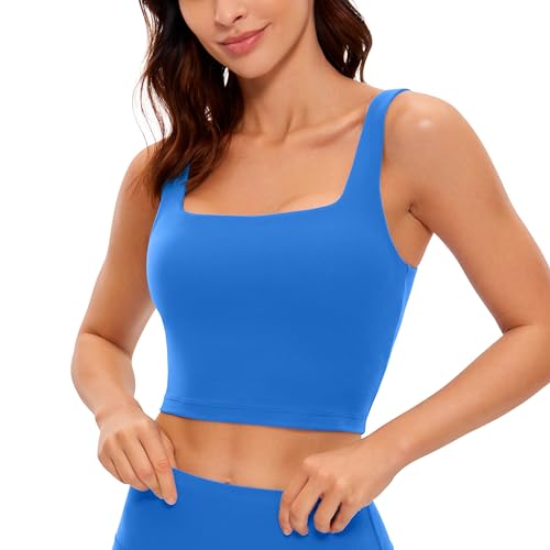 CRZ YOGA Damen Butterluxe Sport BH Gepolstert Ohne Bügel Crop Tops Atmungsaktive Yoga Tank Top Fitness Workout Sports Bra Funkelndes Blau 36 von CRZ YOGA
