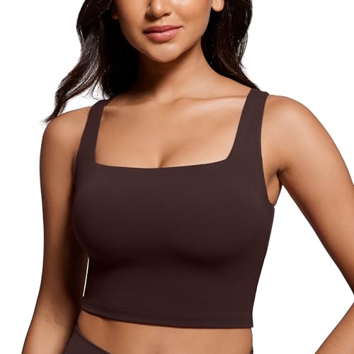CRZ YOGA Damen Butterluxe Sport BH Gepolstert Ohne Bügel Crop Tops Atmungsaktive Yoga Tank Top Fitness Workout Sports Bra Heißes Fudge-Brown 36 von CRZ YOGA