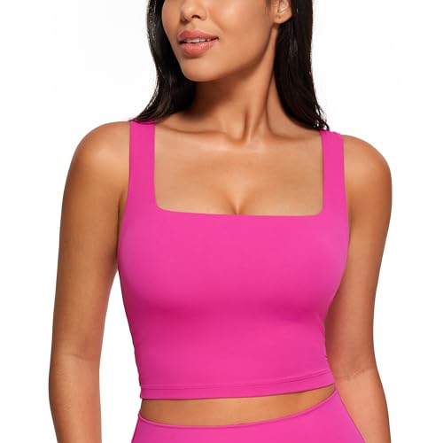 CRZ YOGA Damen Butterluxe Sport BH Gepolstert Ohne Bügel Crop Tops Atmungsaktive Yoga Tank Top Fitness Workout Sports Bra Hibiskus-Purpur 38 von CRZ YOGA