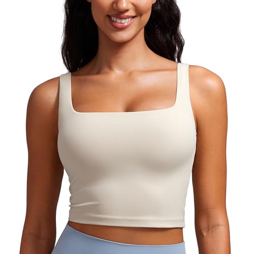 CRZ YOGA Damen Butterluxe Sport BH Gepolstert Ohne Bügel Crop Tops Atmungsaktive Yoga Tank Top Fitness Workout Sports Bra Mojave-Braun 40 von CRZ YOGA