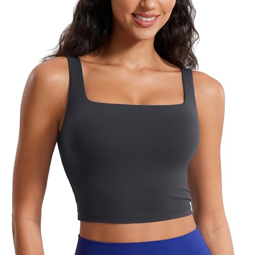 CRZ YOGA Damen Butterluxe Sport BH Gepolstert Ohne Bügel Crop Tops Atmungsaktive Yoga Tank Top Fitness Workout Sports Bra Mysteriöses Grau 36 von CRZ YOGA