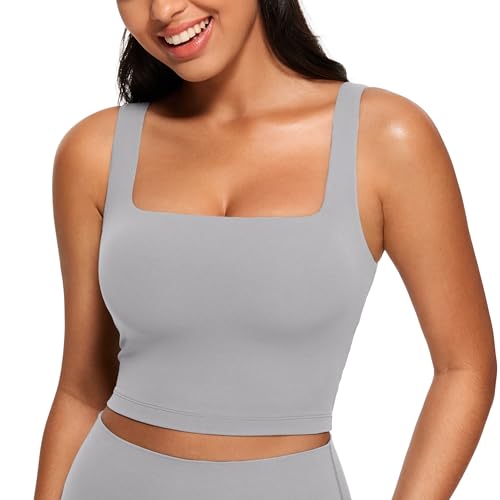 CRZ YOGA Damen Butterluxe Sport BH Gepolstert Ohne Bügel Crop Tops Atmungsaktive Yoga Tank Top Fitness Workout Sports Bra Nashorngrau 38 von CRZ YOGA