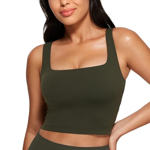 CRZ YOGA Damen Butterluxe Sport BH Gepolstert Ohne Bügel Crop Tops Atmungsaktive Yoga Tank Top Fitness Workout Sports Bra Olivgrün 34 von CRZ YOGA