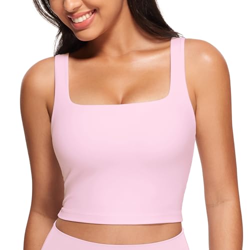 CRZ YOGA Damen Butterluxe Sport BH Gepolstert Ohne Bügel Crop Tops Atmungsaktive Yoga Tank Top Fitness Workout Sports Bra Rosa Pfingstrose 44 von CRZ YOGA