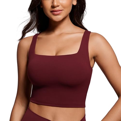 CRZ YOGA Damen Butterluxe Sport BH Gepolstert Ohne Bügel Crop Tops Atmungsaktive Yoga Tank Top Fitness Workout Sports Bra Roter Merlot 36 von CRZ YOGA