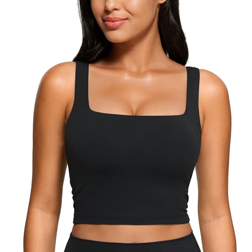 CRZ YOGA Damen Butterluxe Sport BH Gepolstert Ohne Bügel Crop Tops Atmungsaktive Yoga Tank Top Fitness Workout Sports Bra Schwarz 34 von CRZ YOGA