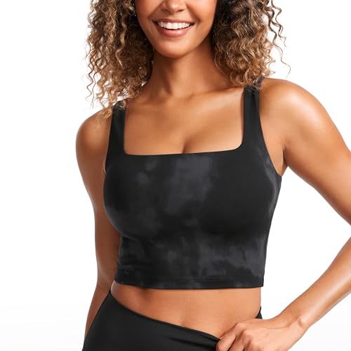 CRZ YOGA Damen Butterluxe Sport BH Gepolstert Ohne Bügel Crop Tops Atmungsaktive Yoga Tank Top Fitness Workout Sports Bra Schwarze Tie-Dye-Blumen 40 von CRZ YOGA