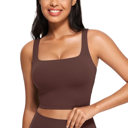 CRZ YOGA Damen Butterluxe Sport BH Gepolstert Ohne Bügel Crop Tops Atmungsaktive Yoga Tank Top Fitness Workout Sports Bra Taupe 40 von CRZ YOGA