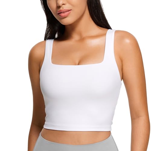 CRZ YOGA Damen Butterluxe Sport BH Gepolstert Ohne Bügel Crop Tops Atmungsaktive Yoga Tank Top Fitness Workout Sports Bra Weiss 40 von CRZ YOGA