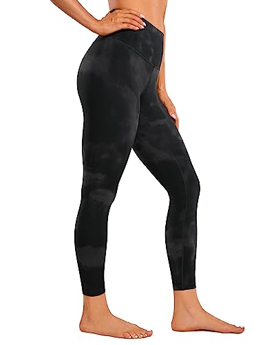 CRZ YOGA Butterluxe Damen High Waist Sport Leggings Blickdicht Yoga Leggins Sporthose Workout Gym Yogahose - 64cm Schwarze Tie-Dye-Blumen 36 von CRZ YOGA