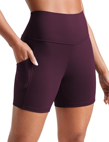 CRZ YOGA Damen Butterluxe Sport Radlerhose High Waist Yoga Gym Kurze Leggings Blickdichte Biker Shorts mit Tasche - 13cm Dunkellila 38 von CRZ YOGA