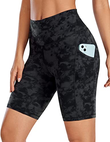 CRZ YOGA Damen Butterluxe Sport Radlerhose High Waist Yoga Gym Kurze Leggings Blickdichte Biker Shorts mit Tasche - 20cm Der Rauchtintennebel 40 von CRZ YOGA