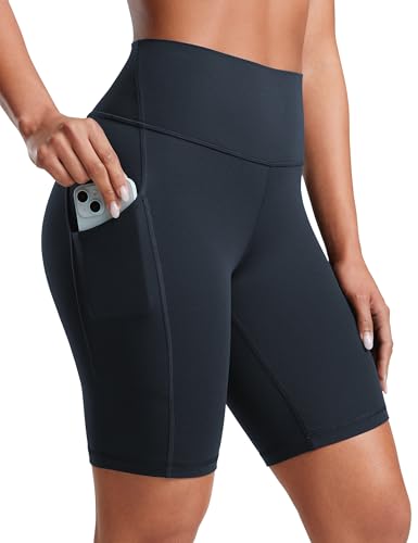 CRZ YOGA Damen Butterluxe Sport Radlerhose High Waist Yoga Gym Kurze Leggings Blickdichte Biker Shorts mit Tasche - 20cm Echte Marine 38 von CRZ YOGA